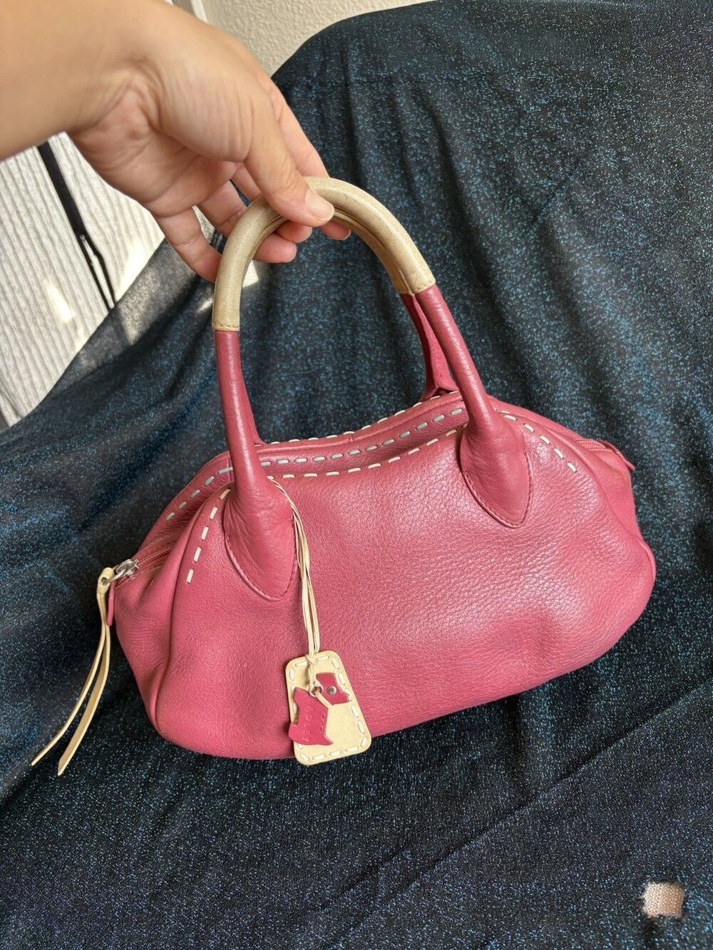 Vintage Radley Small Pink Textured Leather Grab Bag Satchel Handbag VTG